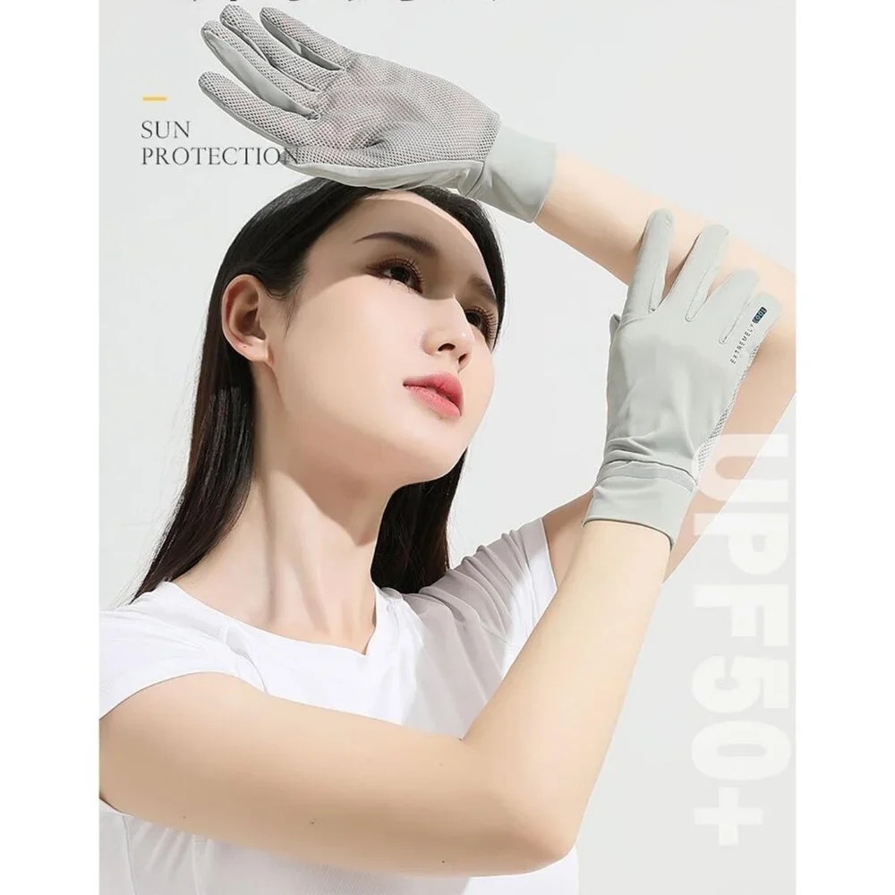 Women's Protection Outdoor Driving Fingerless Gray Gloves Silicone Print